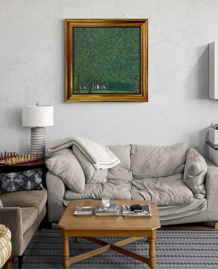 Gustav Klimt "The Park" framed reproduction, Art nouveau 3D Hand-finish canvas with brush strokes, looks like original, Golden Vintage Frame FOSHE ART