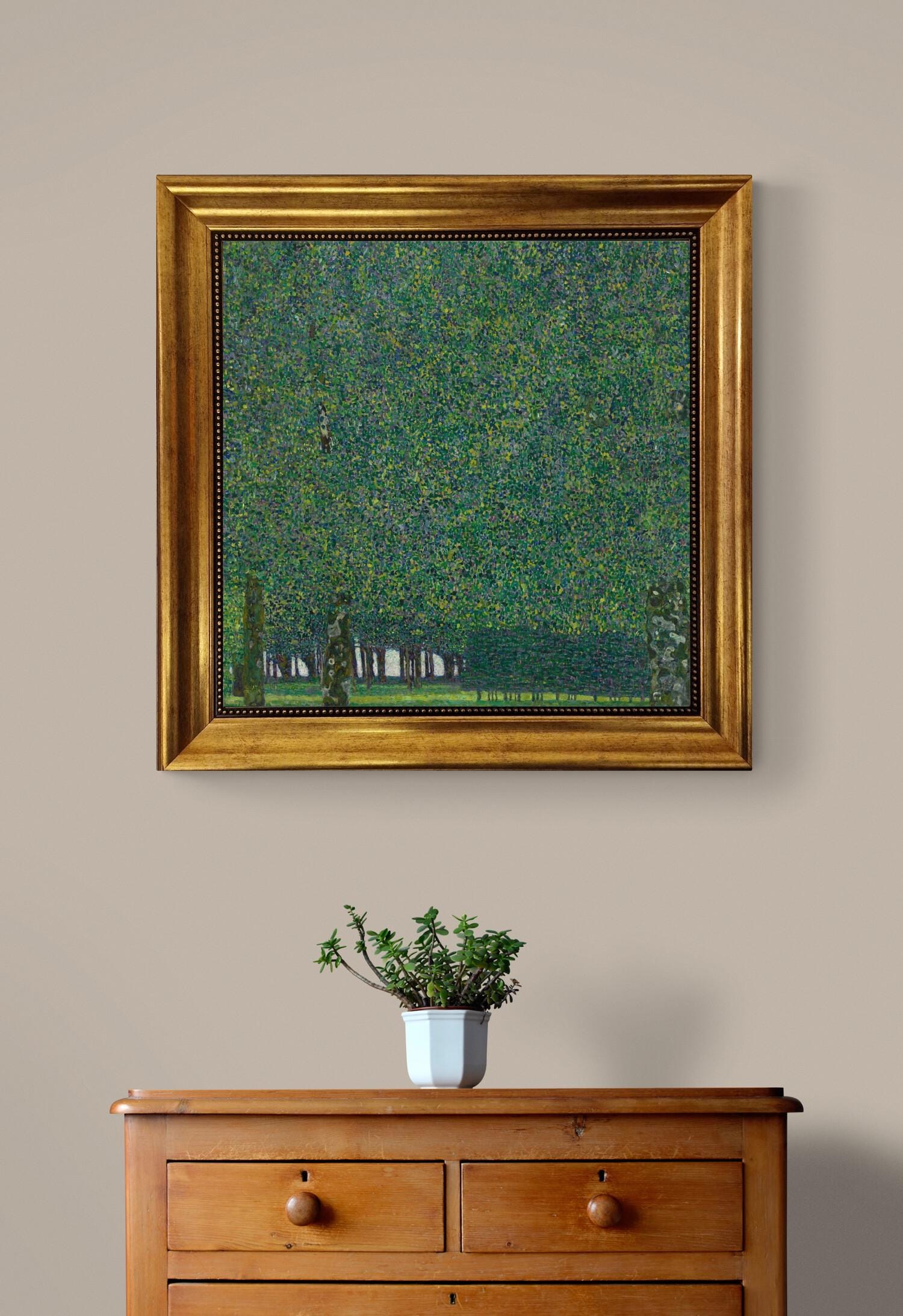 Gustav Klimt "The Park" framed reproduction, Art nouveau 3D Hand-finish canvas with brush strokes, looks like original, Golden Vintage Frame FOSHE ART