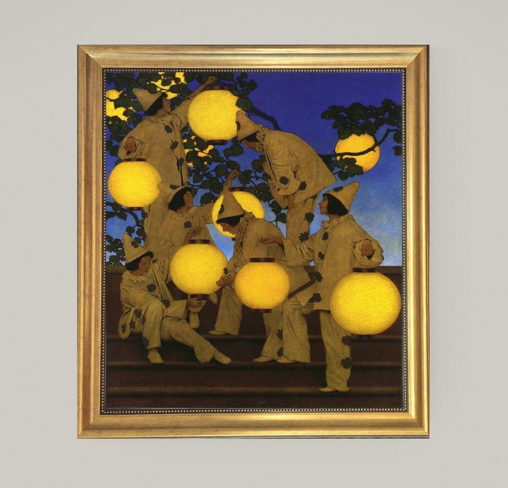 Lantern Bearers by Maxfield Parrish framed reproduction, 3D Hand-finish canvas with brush strokes, looks like original, Golden Vintage Frame FOSHE ART