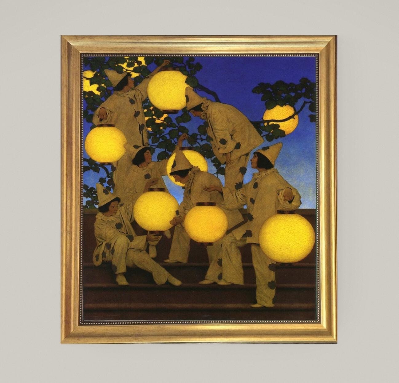 Maxfield Parrish "Lantern Bearers" Framed Canvas Reproduction: Golden Vintage Frame FOSHE ART