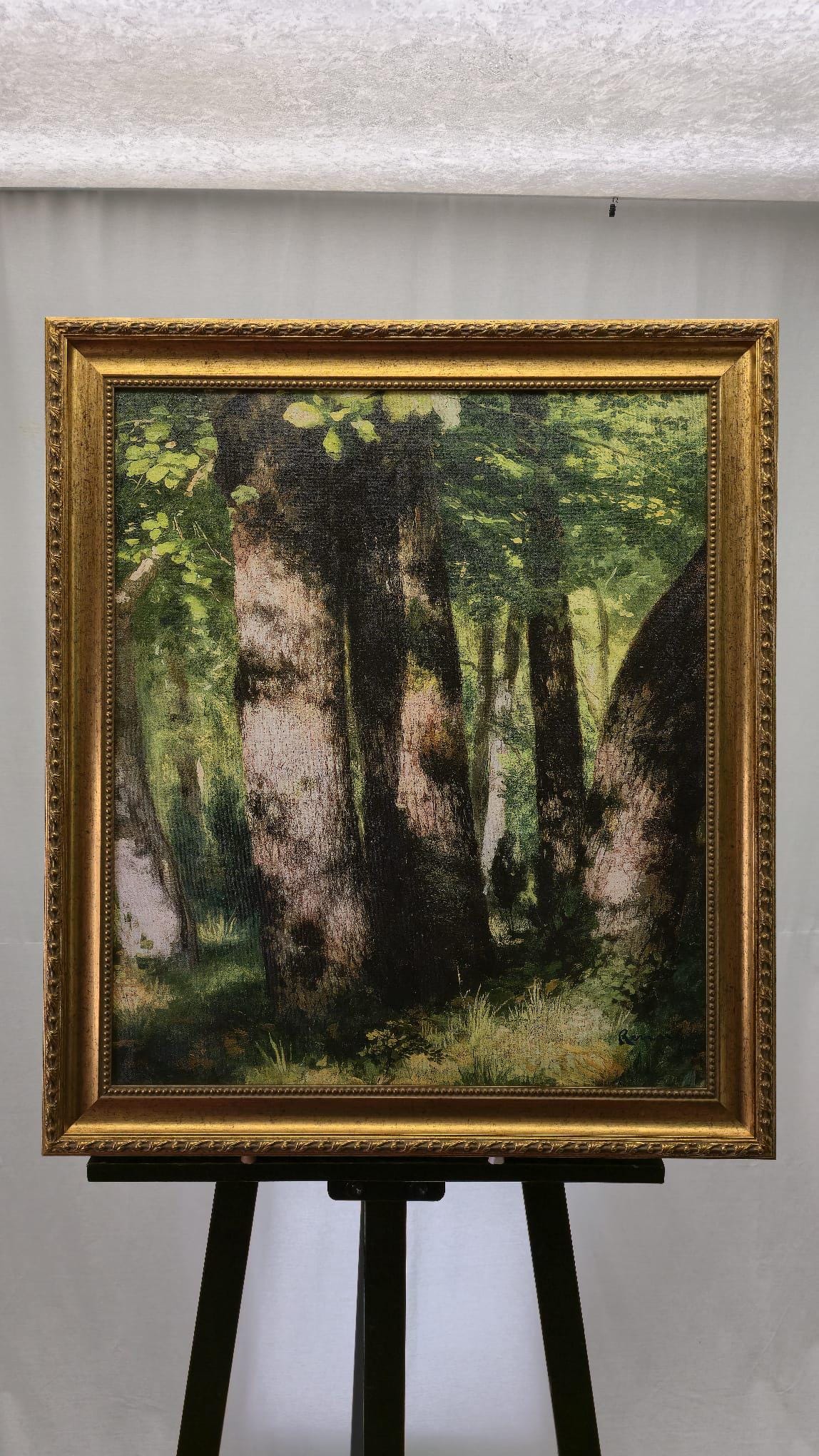 In the Forest of Fontainebleau by Pierre-Auguste Renoir, 3D Hand-finish canvas with brush strokes, looks like original, Golden Vintage Frame FOSHE ART