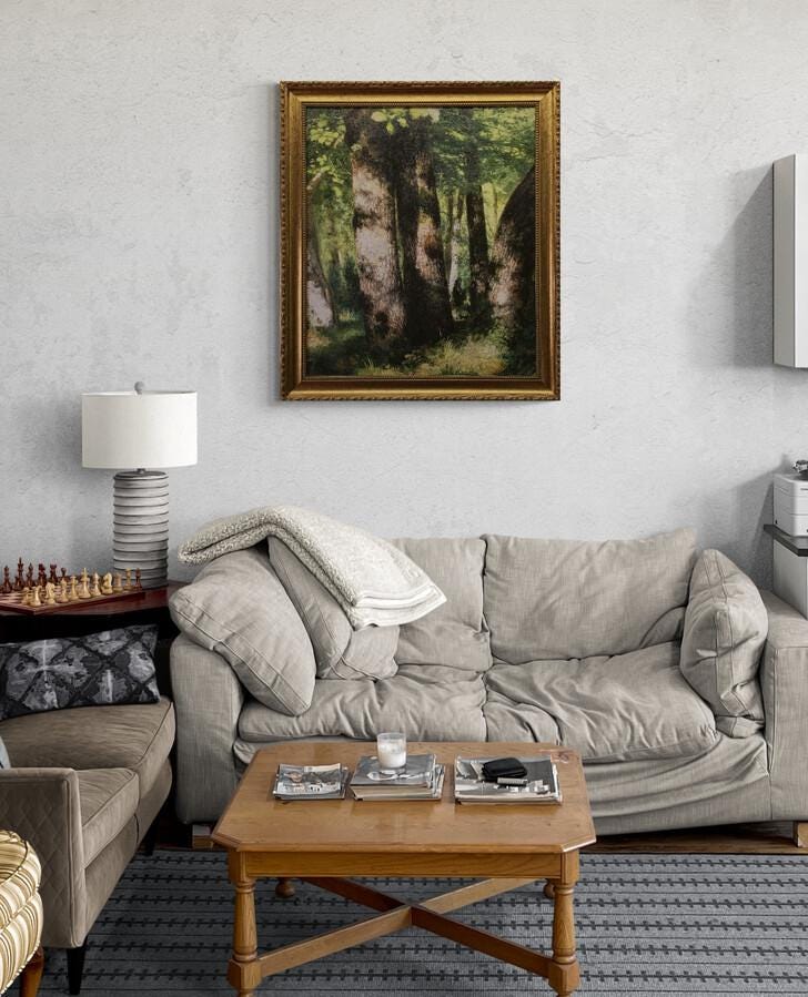 In the Forest of Fontainebleau by Pierre-Auguste Renoir, 3D Hand-finish canvas with brush strokes, looks like original, Golden Vintage Frame FOSHE ART