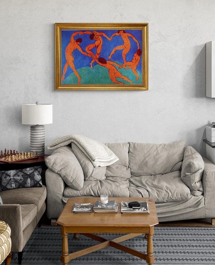 Framed Henri Matisse Dance II Canvas Print: with Golden Vintage Frame and Brush Strokes FOSHE ART