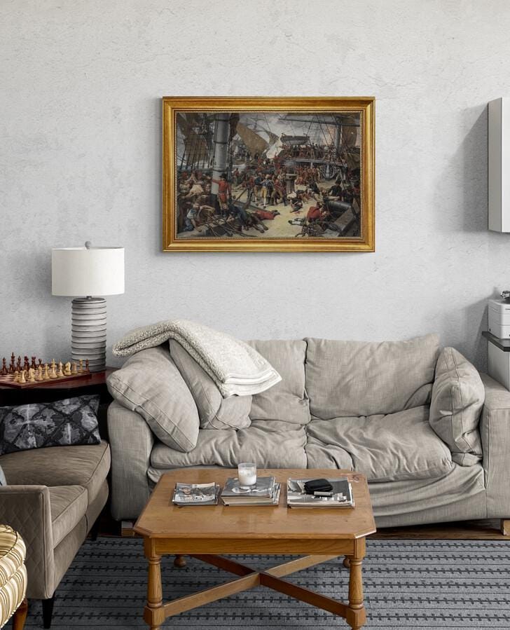 Lord Nelson Canvas Print: Paul Léon Jazet, Vintage Golden Frame, Hand-Finished Brush Strokes FOSHE ART