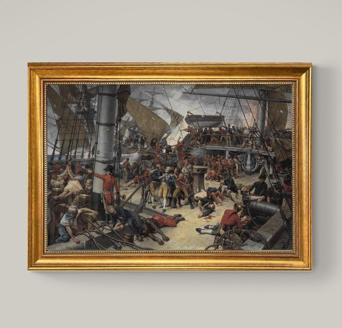 Lord Nelson Canvas Print: Paul Léon Jazet, Vintage Golden Frame, Hand-Finished Brush Strokes FOSHE ART