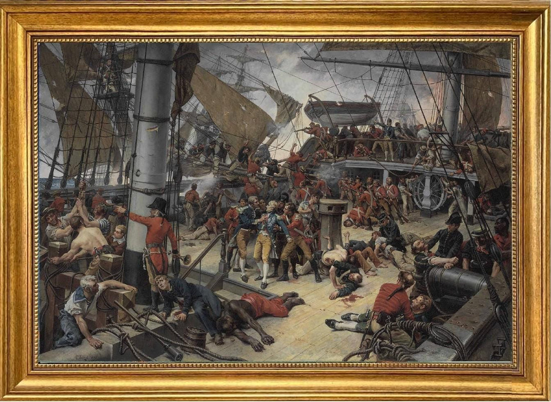 Lord Nelson Canvas Print: Paul Léon Jazet, Vintage Golden Frame, Hand-Finished Brush Strokes FOSHE ART