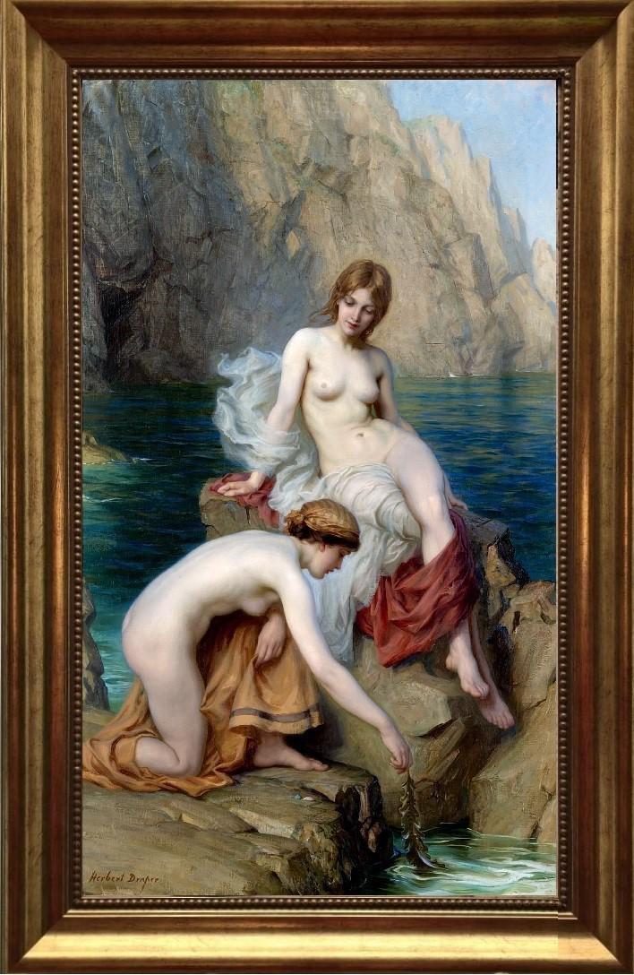 Herbert Draper 'Lament of Icarus' Giclée: Framed Fine Art Print with Brush Stroke Texture FOSHE ART