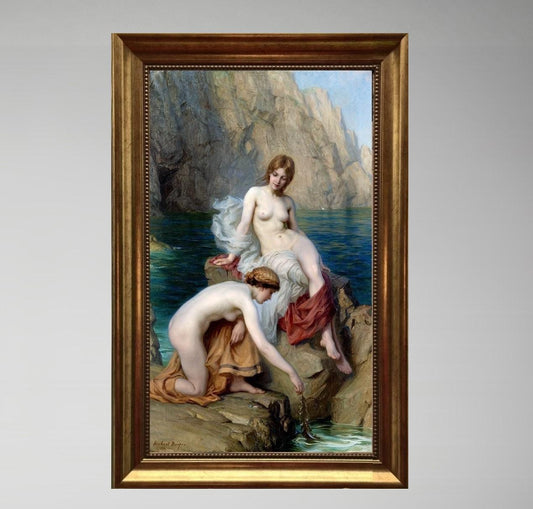 Summer Seas by Herbert James Draper, Framed Canvas Giclée Print Reproduction, 3D hand finish print with brush strokes, Golden Vintage Frame FOSHE ART