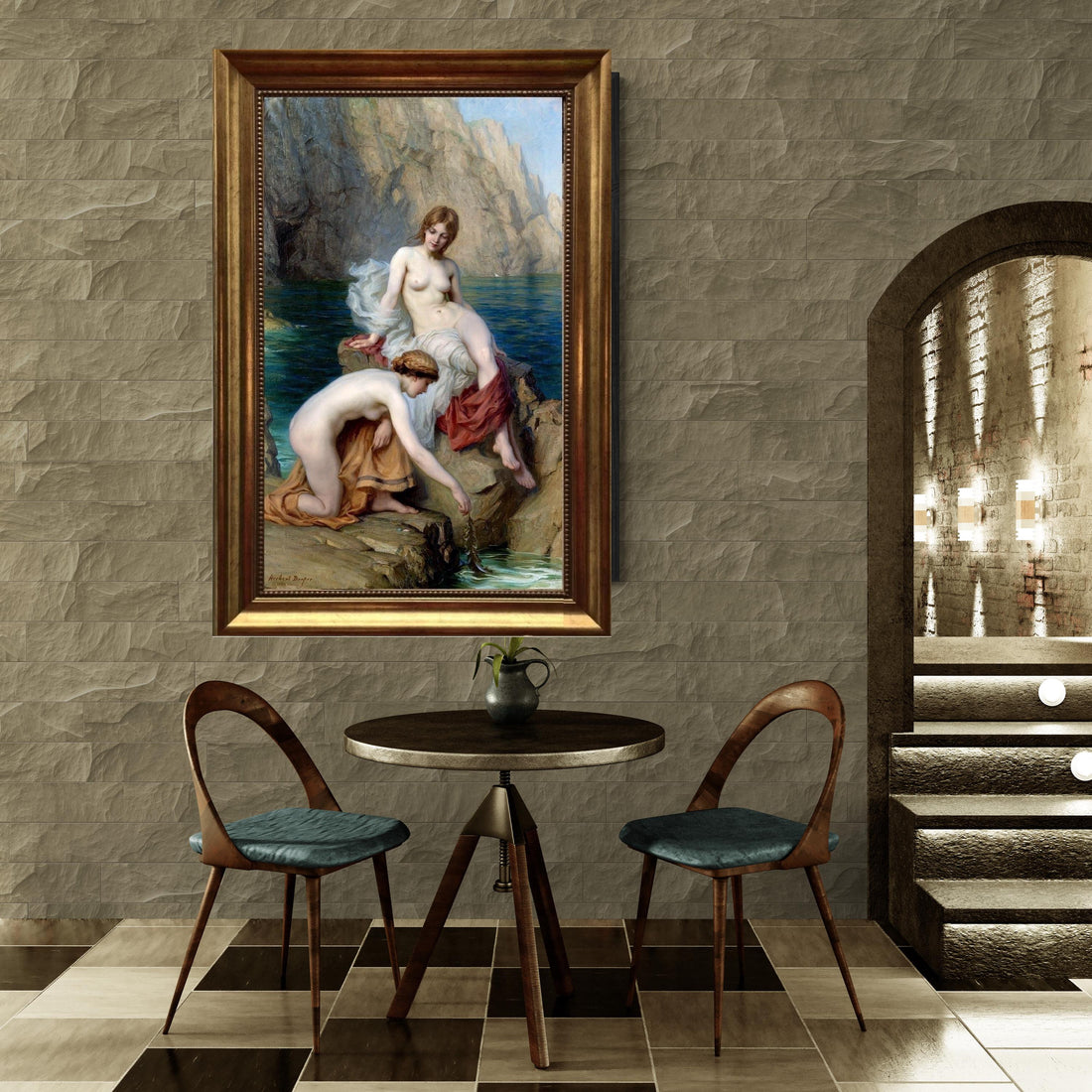 Summer Seas by Herbert James Draper, Framed Canvas Giclée Print Reproduction, 3D hand finish print with brush strokes, Golden Vintage Frame FOSHE ART