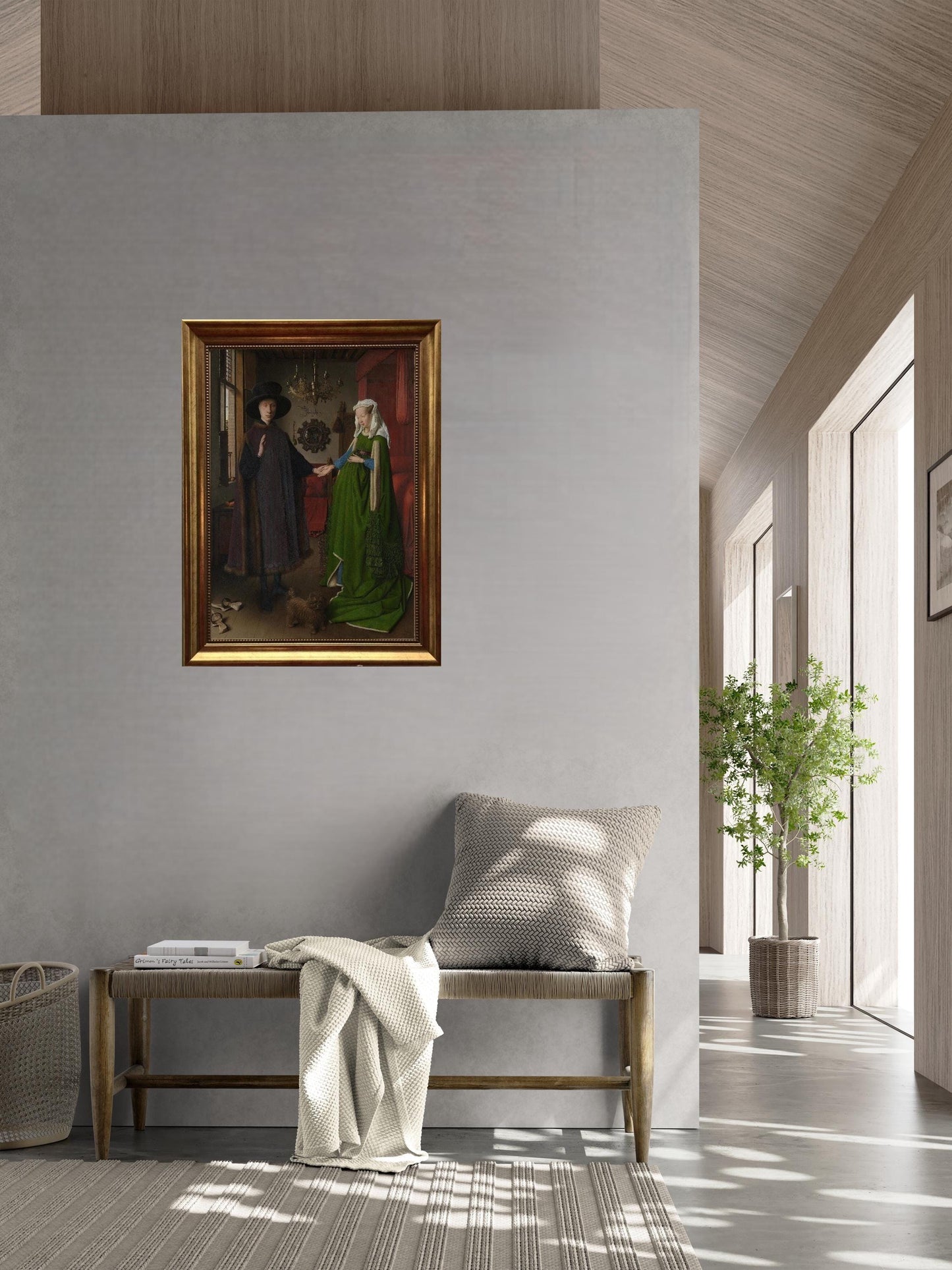 Arnolfini Portrait Canvas Print: Vintage Golden Frame, Hand-Finished Brush Strokes, looks like original painting FOSHE ART