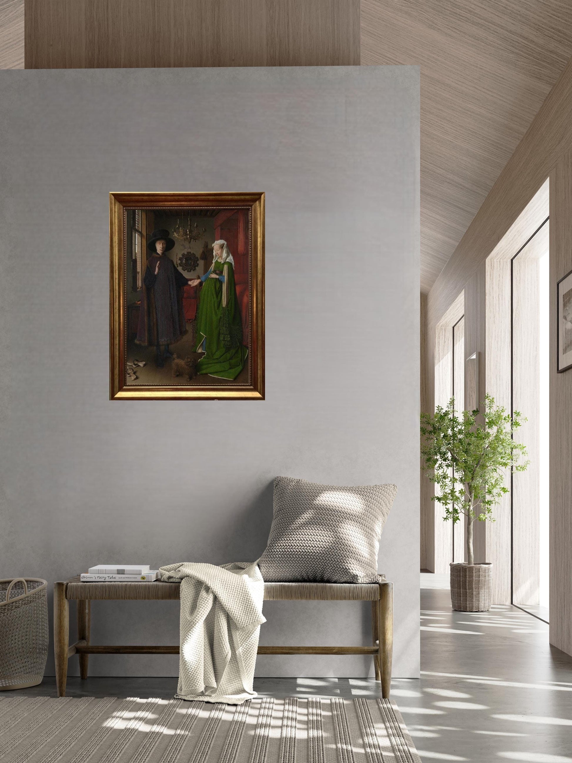 Arnolfini Portrait Canvas Print: Vintage Golden Frame, Hand-Finished Brush Strokes, looks like original painting FOSHE ART