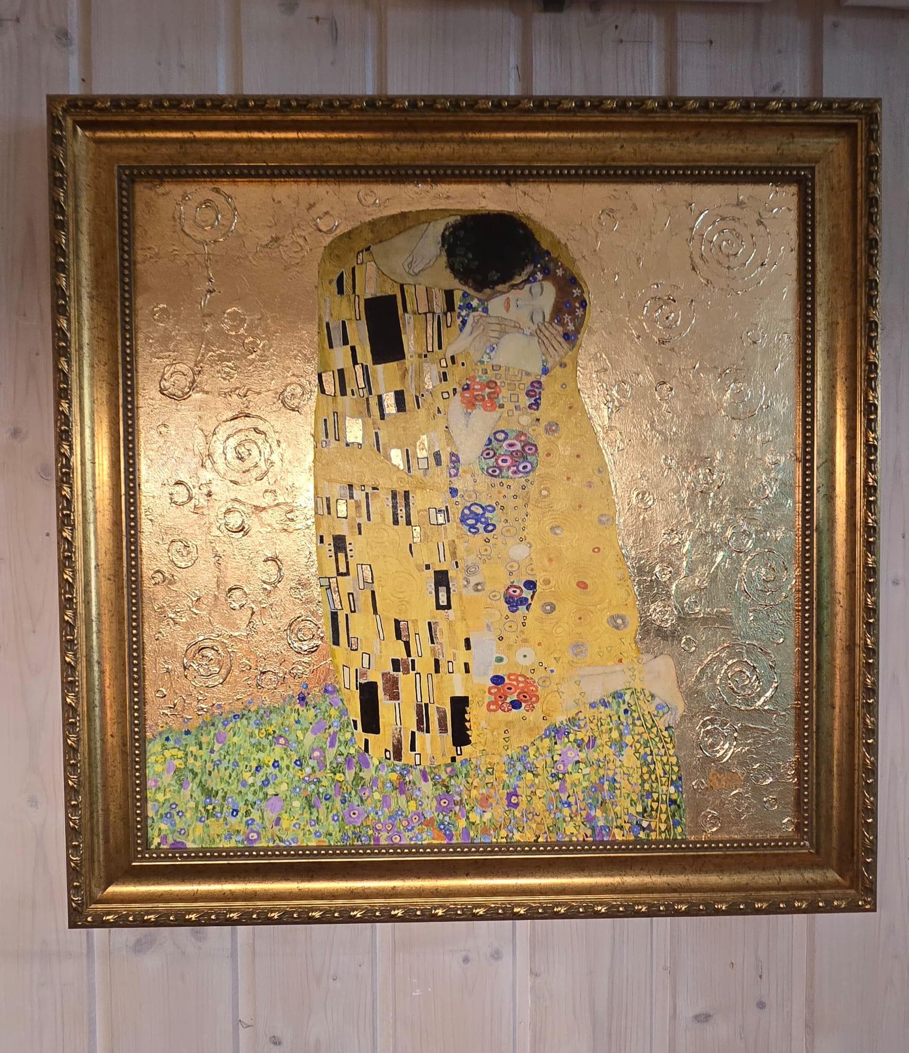 The Kiss Gustav Klimt Framed Canvas Print, 24K Gold Leaf, Vintage Style, Exclusive Edition FOSHE ART