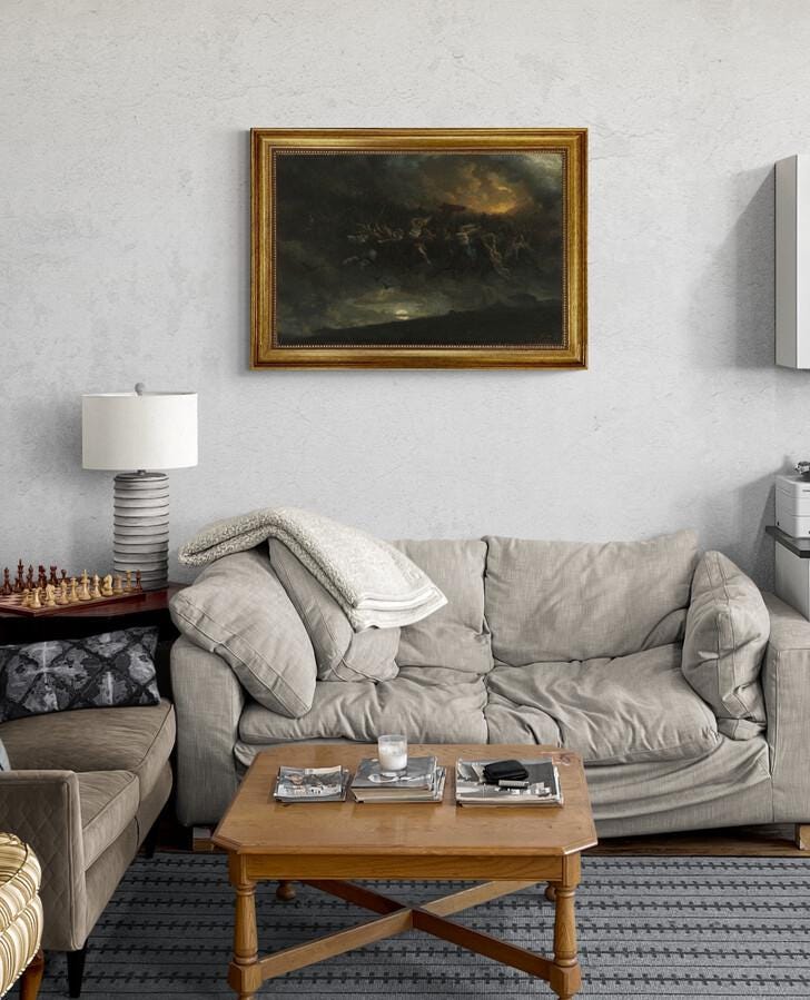 The wild Hunt of Odin by Peter Nicolai Arbo, 3D Hand-finish canvas with brush strokes, looks like original, Golden Vintage Frame FOSHE ART