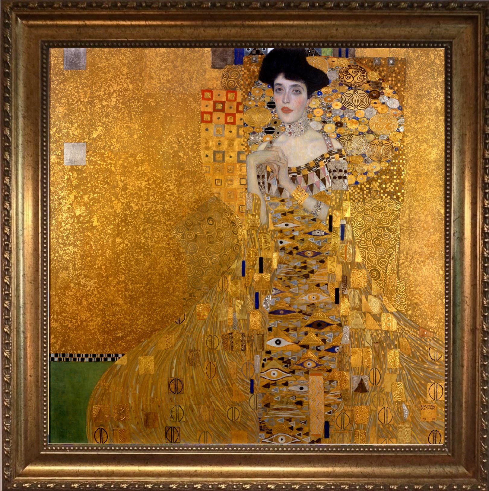 Klimt Portrait of Adele Bloch-Bauer Print on canvas: Brushstroke Texture, Golden Vintage Frame FOSHE ART