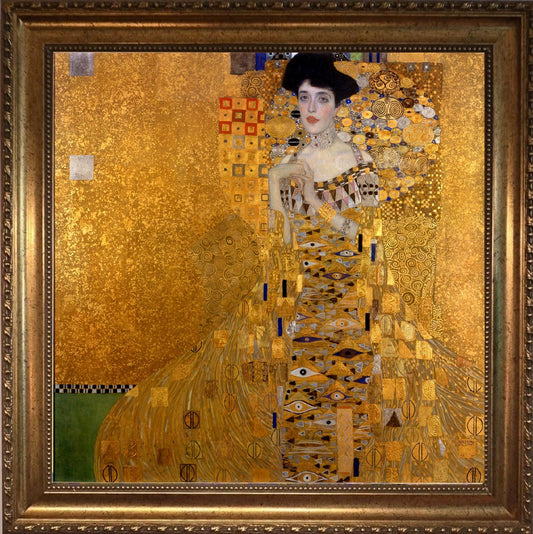 Klimt Portrait of Adele Bloch-Bauer Print on canvas: Brushstroke Texture, Golden Vintage Frame FOSHE ART