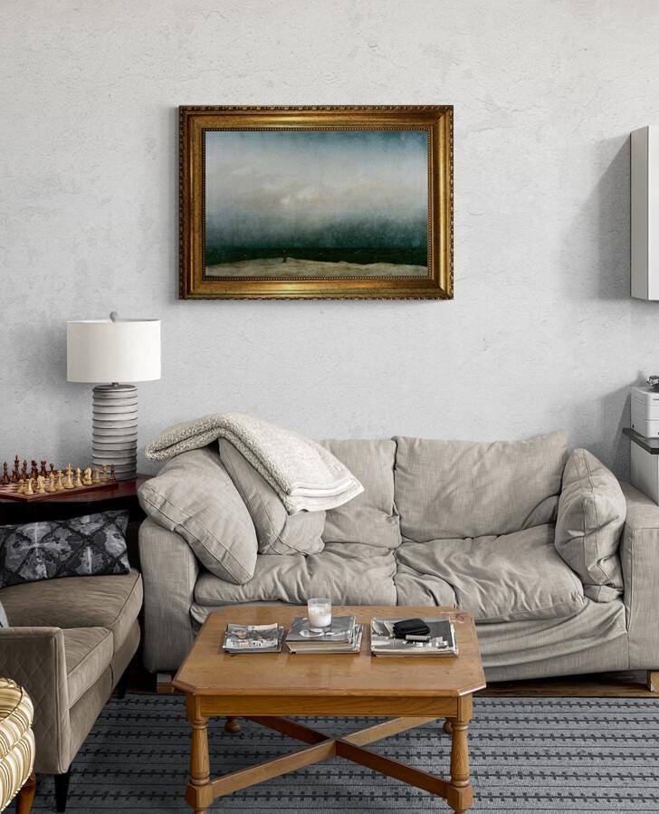 Caspar David Friedrich 'Monk by the Sea' Canvas Print in Golden Vintage Frame, Brush Strokes FOSHE ART