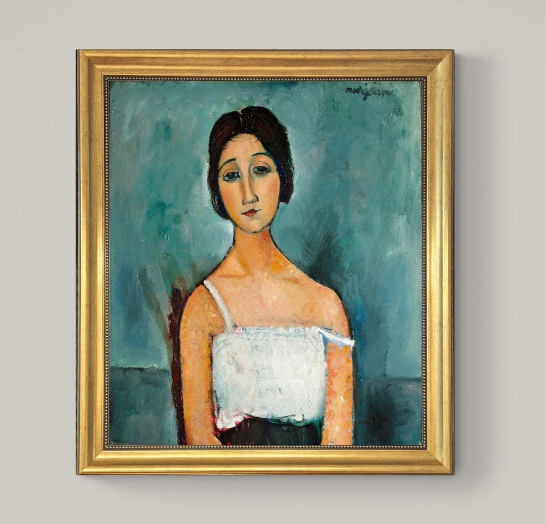 Modigliani 'Christina' Canvas Print: Vintage Gold Frame, Hand-Finished Brushstrokes, looks like original paiting FOSHE ART