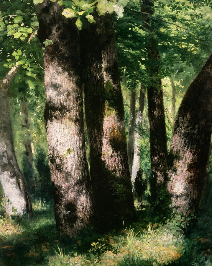 In the Forest of Fontainebleau by Pierre-Auguste Renoir, 3D Hand-finish canvas with brush strokes, looks like original, Golden Vintage Frame FOSHE ART