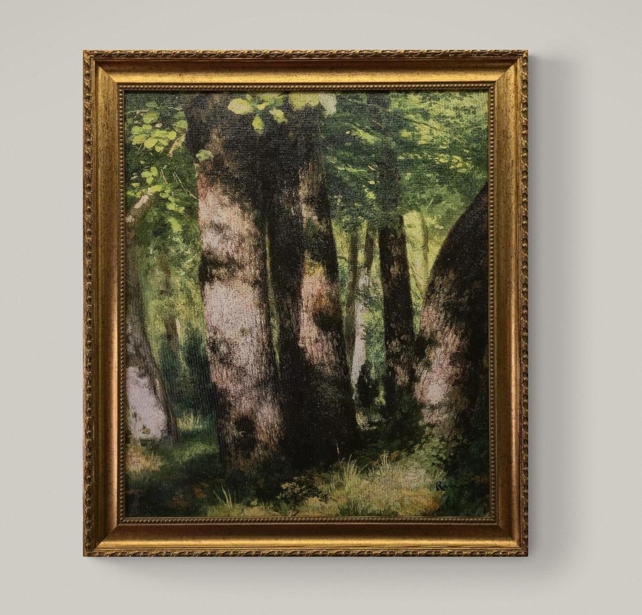 In the Forest of Fontainebleau by Pierre-Auguste Renoir, 3D Hand-finish canvas with brush strokes, looks like original, Golden Vintage Frame FOSHE ART