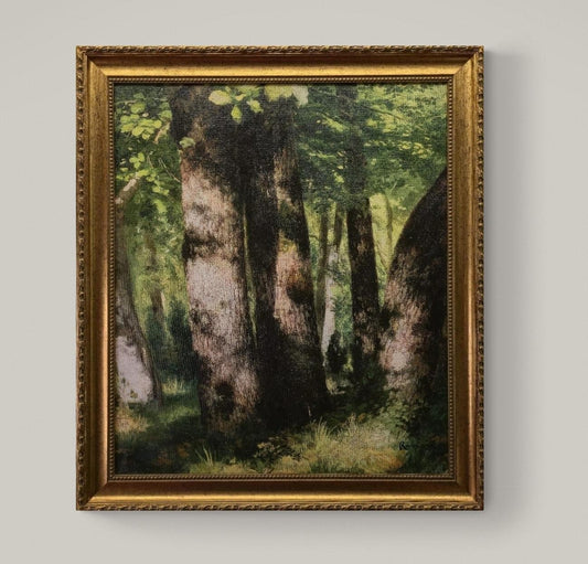 In the Forest of Fontainebleau by Pierre-Auguste Renoir, 3D Hand-finish canvas with brush strokes, looks like original, Golden Vintage Frame FOSHE ART