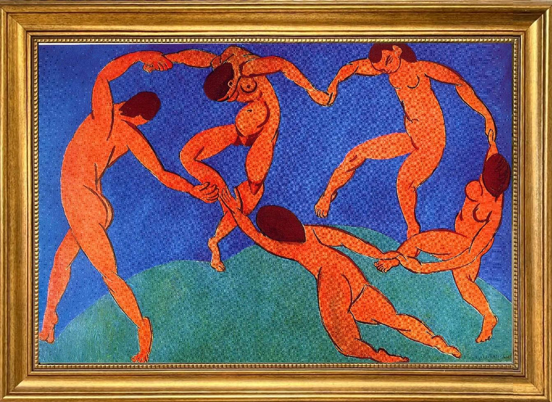 Framed Henri Matisse Dance II Canvas Print: with Golden Vintage Frame and Brush Strokes FOSHE ART