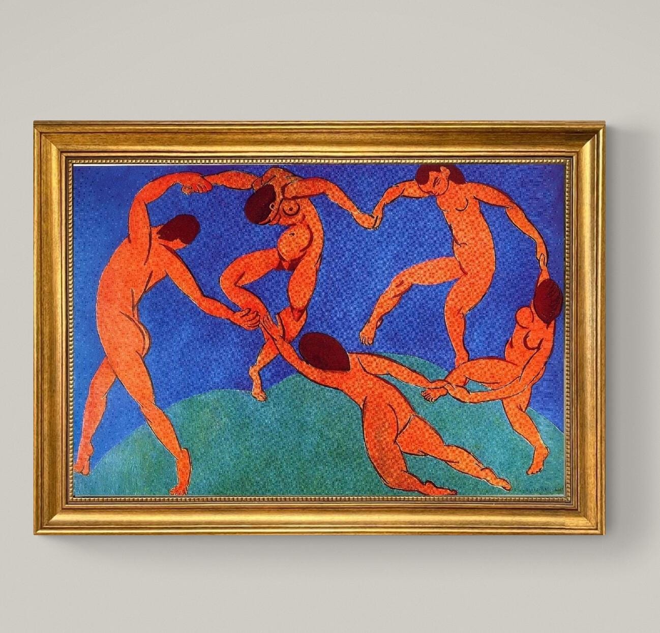 Framed Henri Matisse Dance II Canvas Print: with Golden Vintage Frame and Brush Strokes FOSHE ART