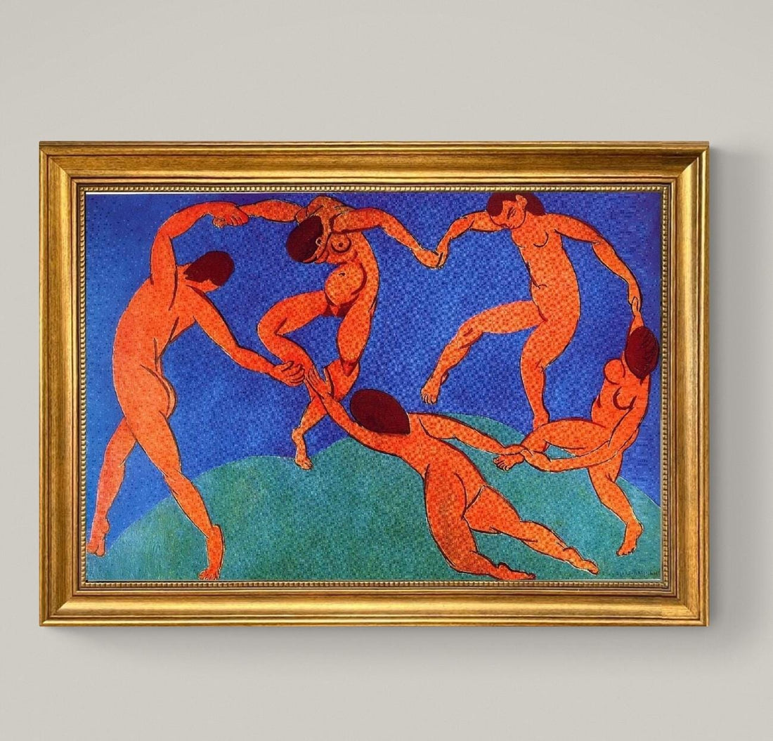 Framed Henri Matisse Dance II Canvas Print: with Golden Vintage Frame and Brush Strokes FOSHE ART