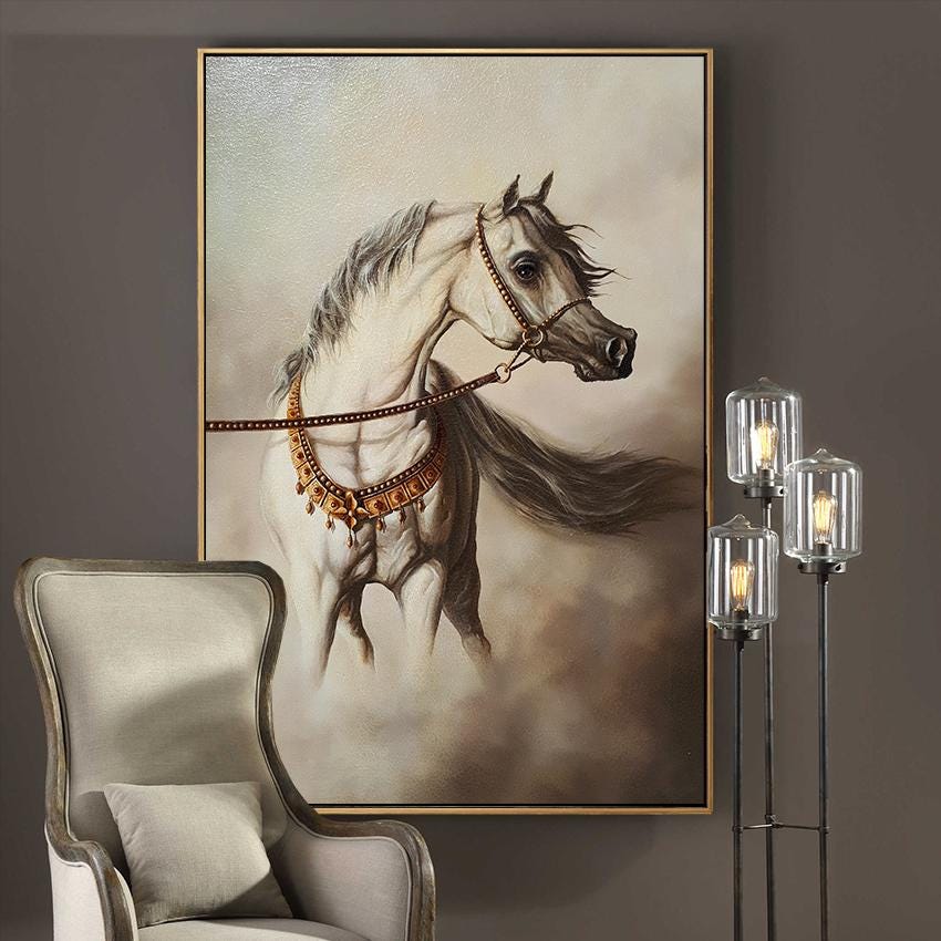 White Horse Giclée Canvas Print | Modern Equine Art (50x70 cm) FOSHE ART