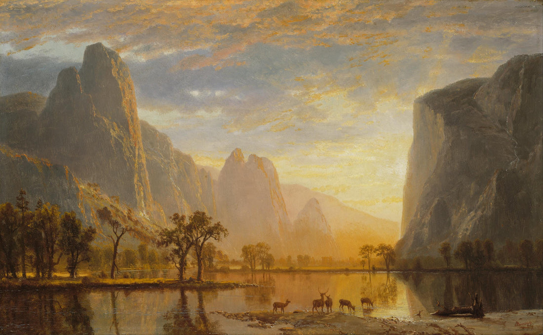 Albert Bierstadt Yosemite Valley Canvas Print: Golden Frame, Brush Strokes FOSHE ART