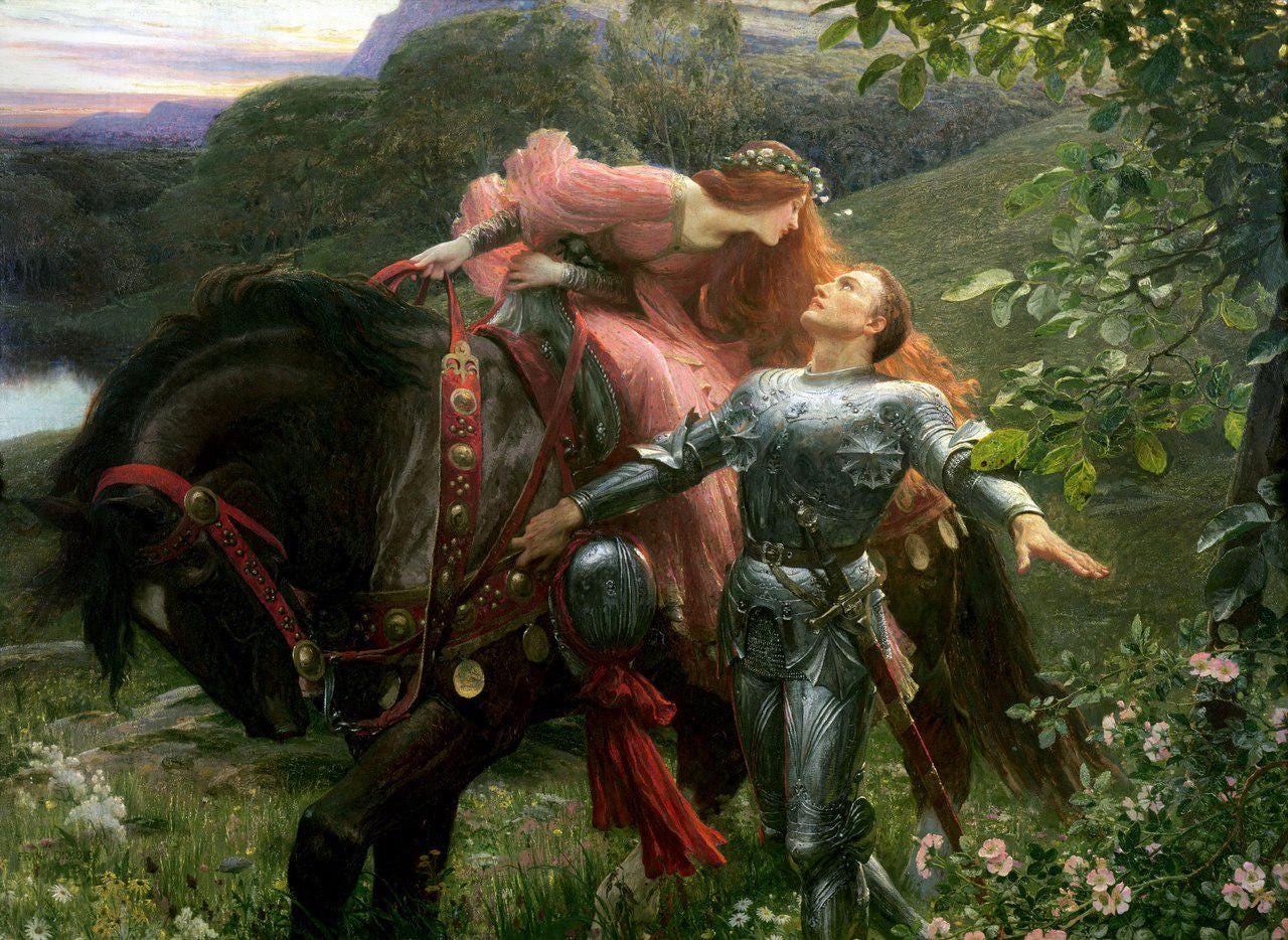 Frank Dicksee "La Belle Dame sans Merci" Framed Canvas Print, Golden Frame FOSHE ART