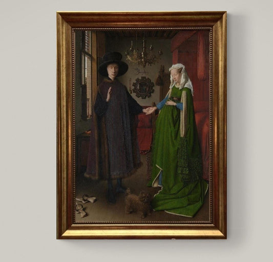 Arnolfini Portrait Canvas Print: Vintage Golden Frame, Hand-Finished Brush Strokes, looks like original painting FOSHE ART