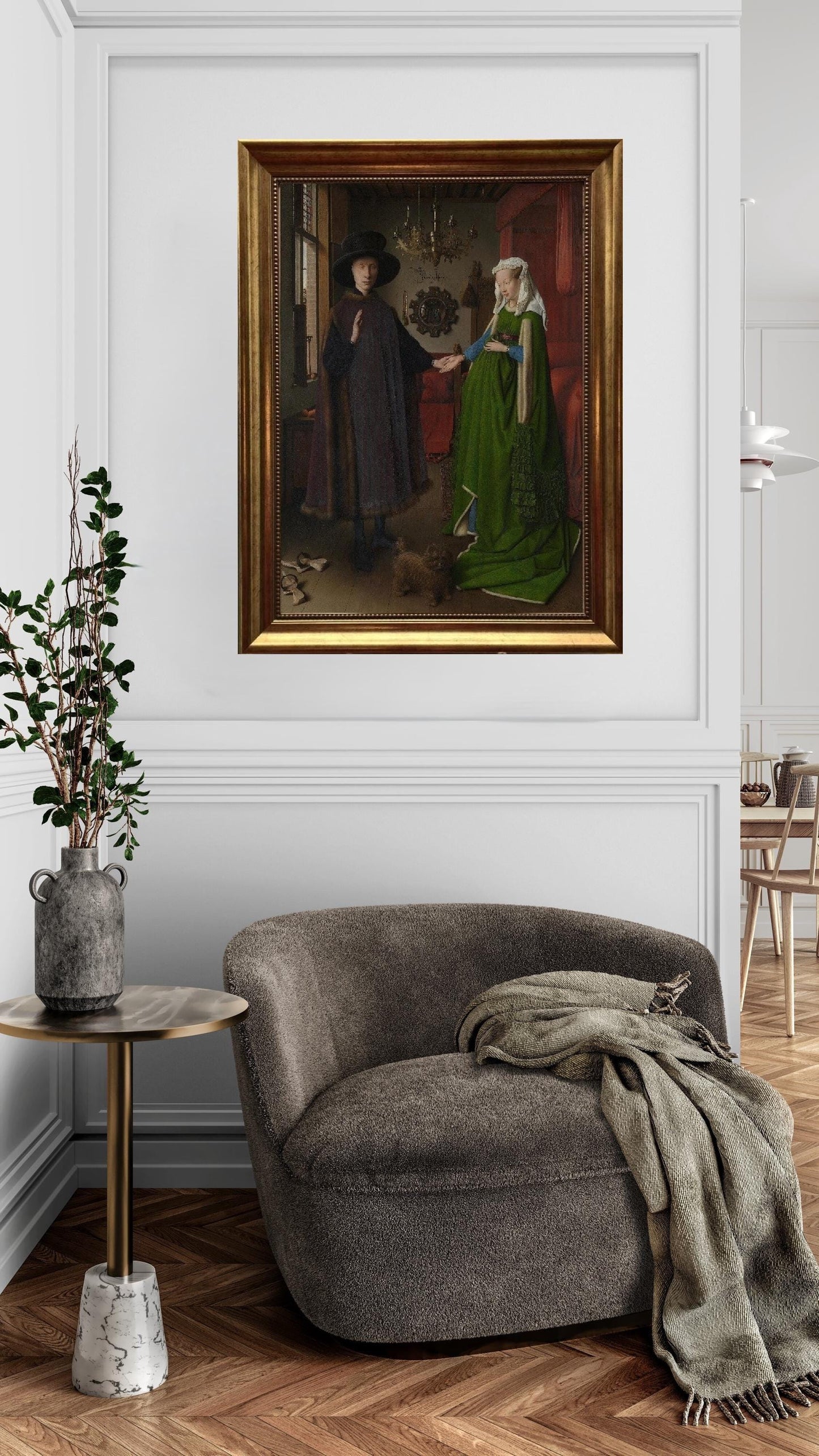 Arnolfini Portrait Canvas Print: Vintage Golden Frame, Hand-Finished Brush Strokes, looks like original painting FOSHE ART