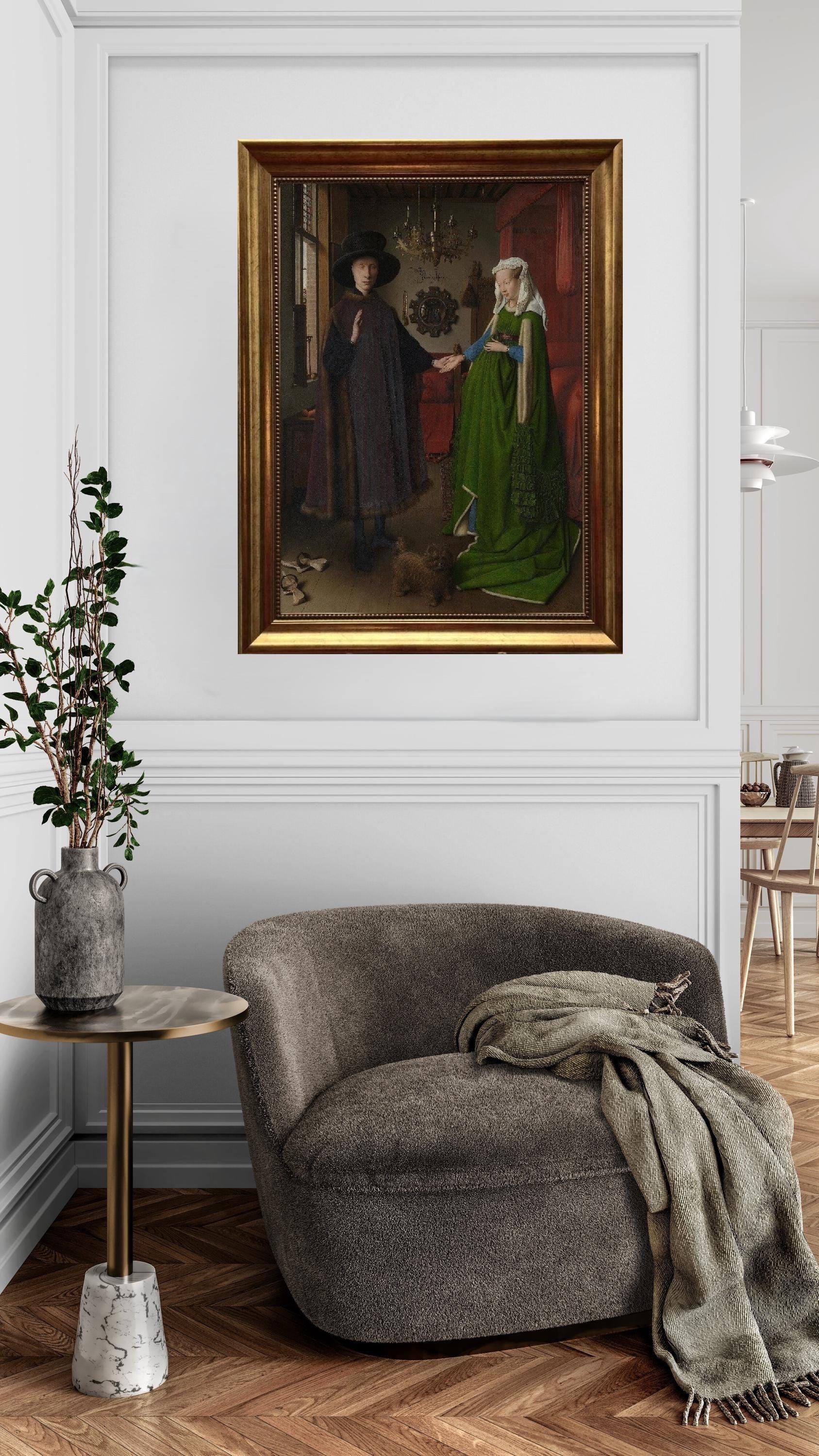 Arnolfini Portrait Canvas Print: Vintage Golden Frame, Hand-Finished Brush Strokes, looks like original painting FOSHE ART