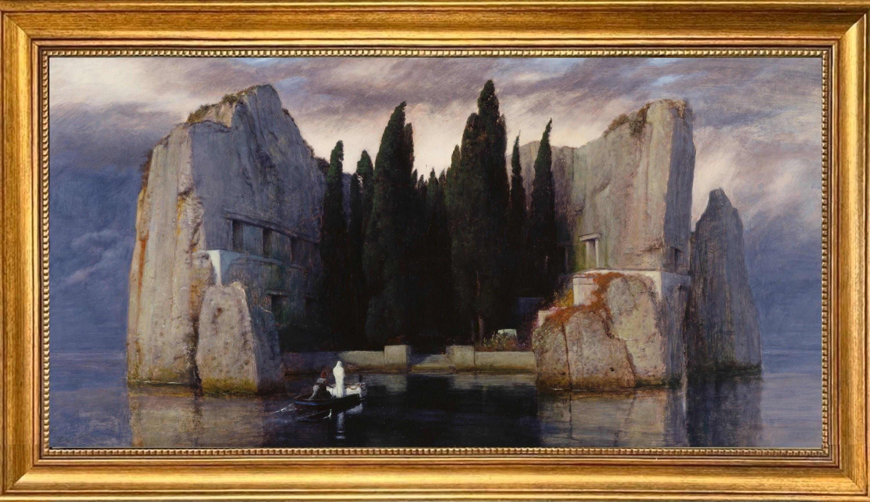 Isle of the Dead Print, Arnold Böcklin, Canvas Print with Brush Strokes and Vintage Golden Frame FOSHE ART