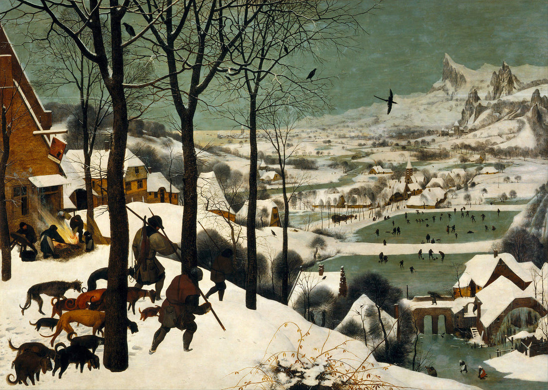 Bruegel Hunters in the Snow: Canvas Print, 3D Hand Finished Art with Brush Strokes FOSHE ART