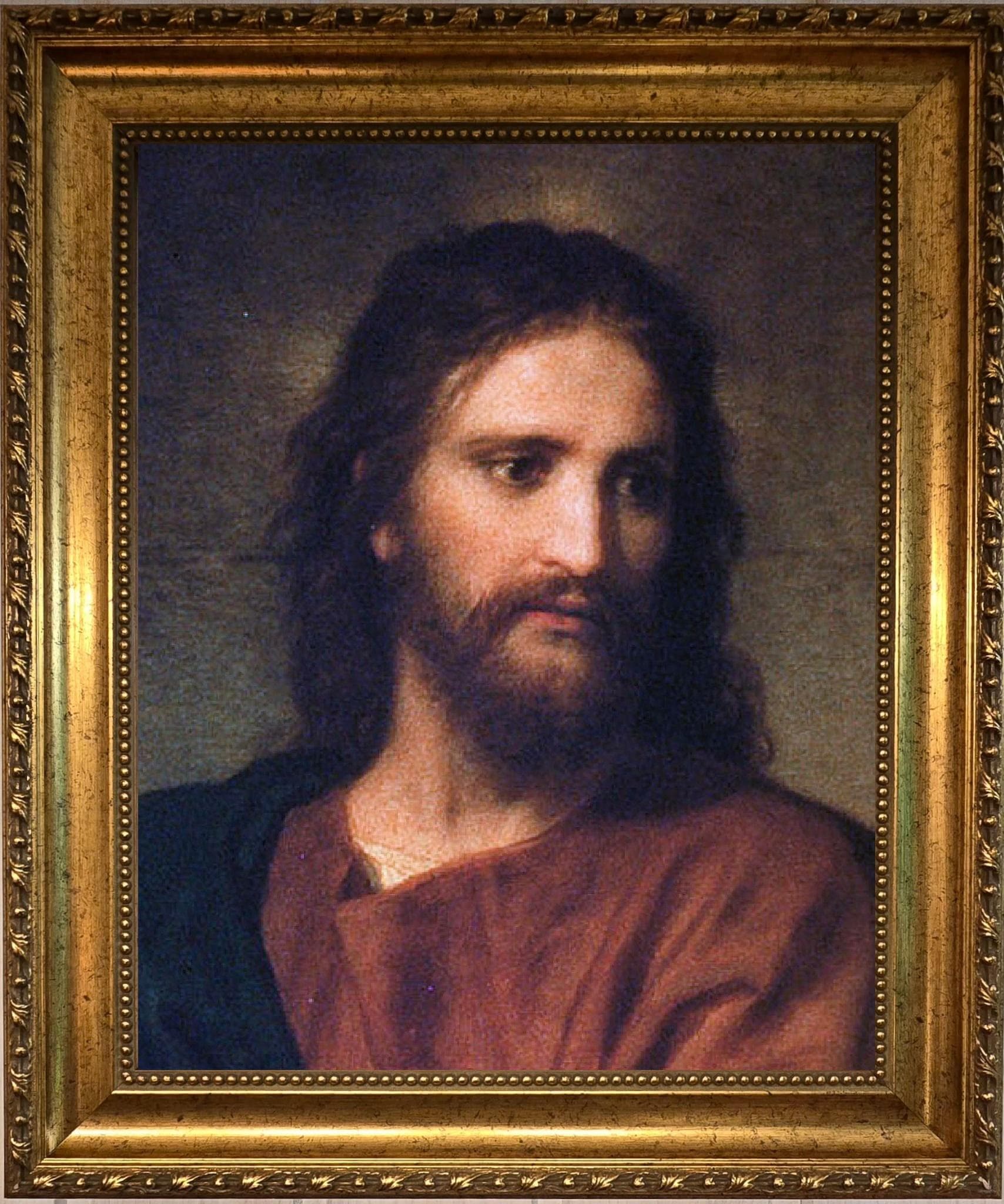 Jesus at 33 Portrait Canvas Print: Vintage Golden Frame, Brush Stroke Texture FOSHE ART