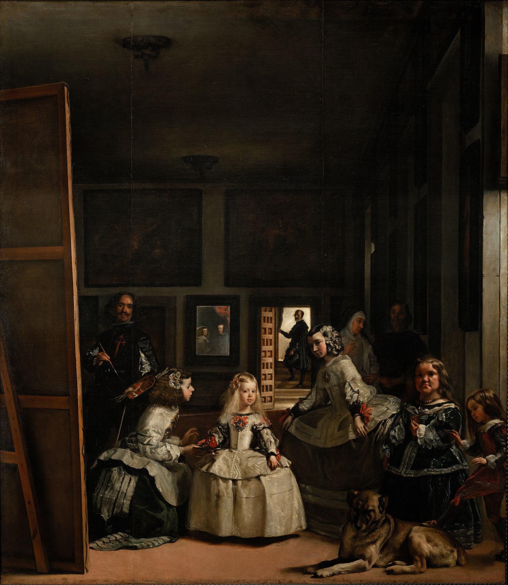 Las Meninas by Velázquez,  Canvas Print with Golden Vintage Frame and brush strokes FOSHE ART