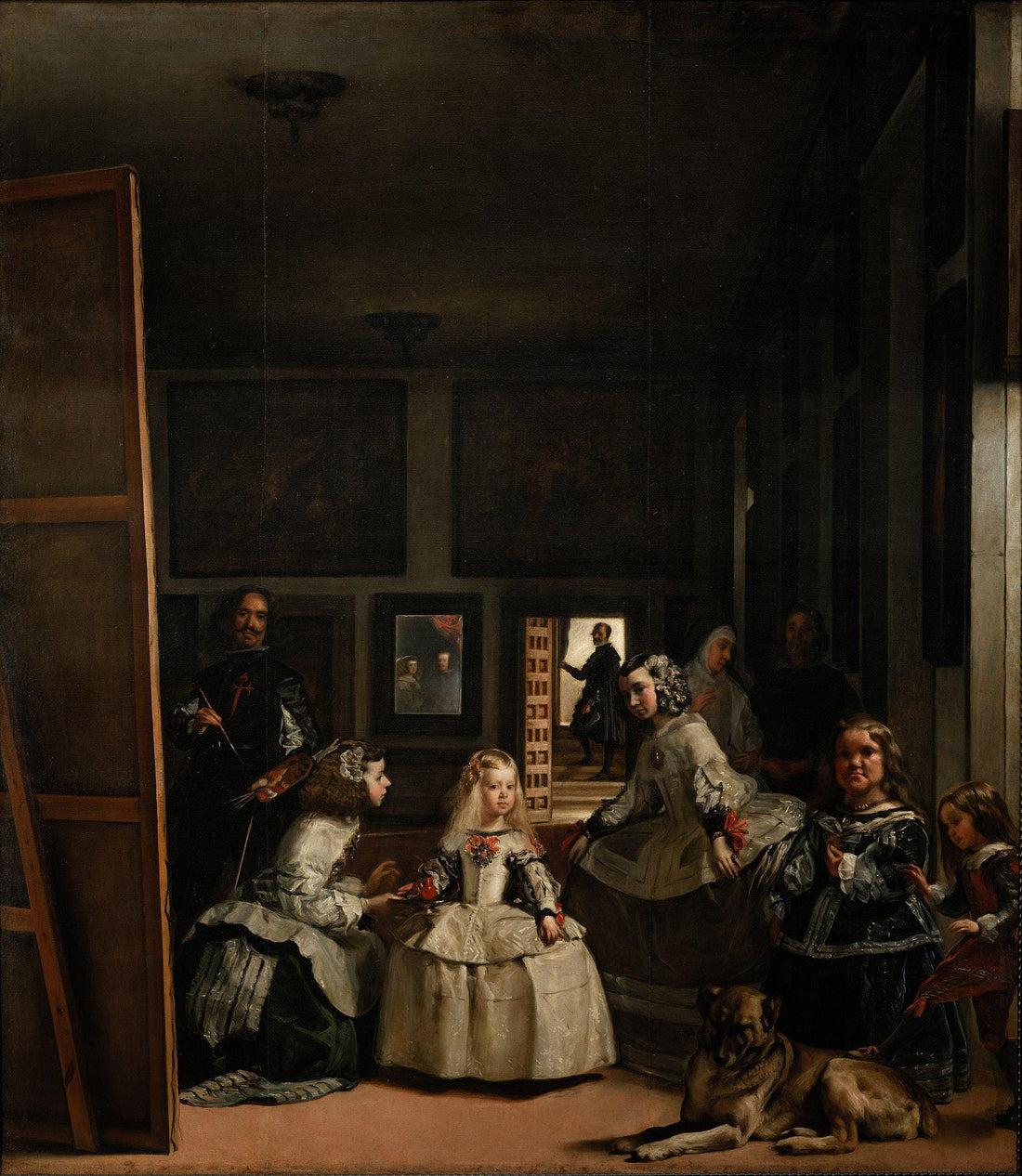 Las Meninas by Velázquez,  Canvas Print with Golden Vintage Frame and brush strokes FOSHE ART