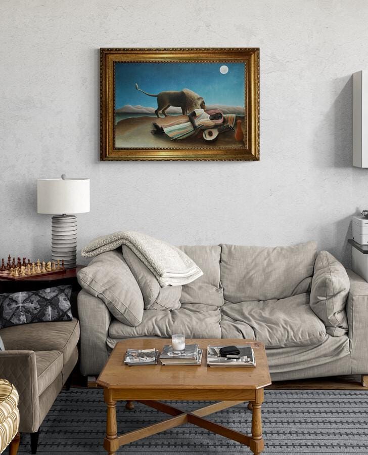 The Sleeping Gypsy Canvas Print, Henri Rousseau Style, Brush Strokes FOSHE ART