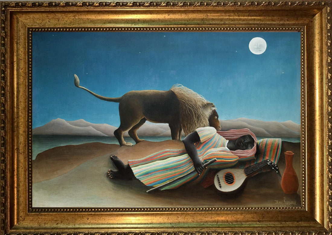 Henri Rousseau "The Sleeping Gypsy", 3D Hand-Finished Canvas Print, Vintage Golden Frame FOSHE ART