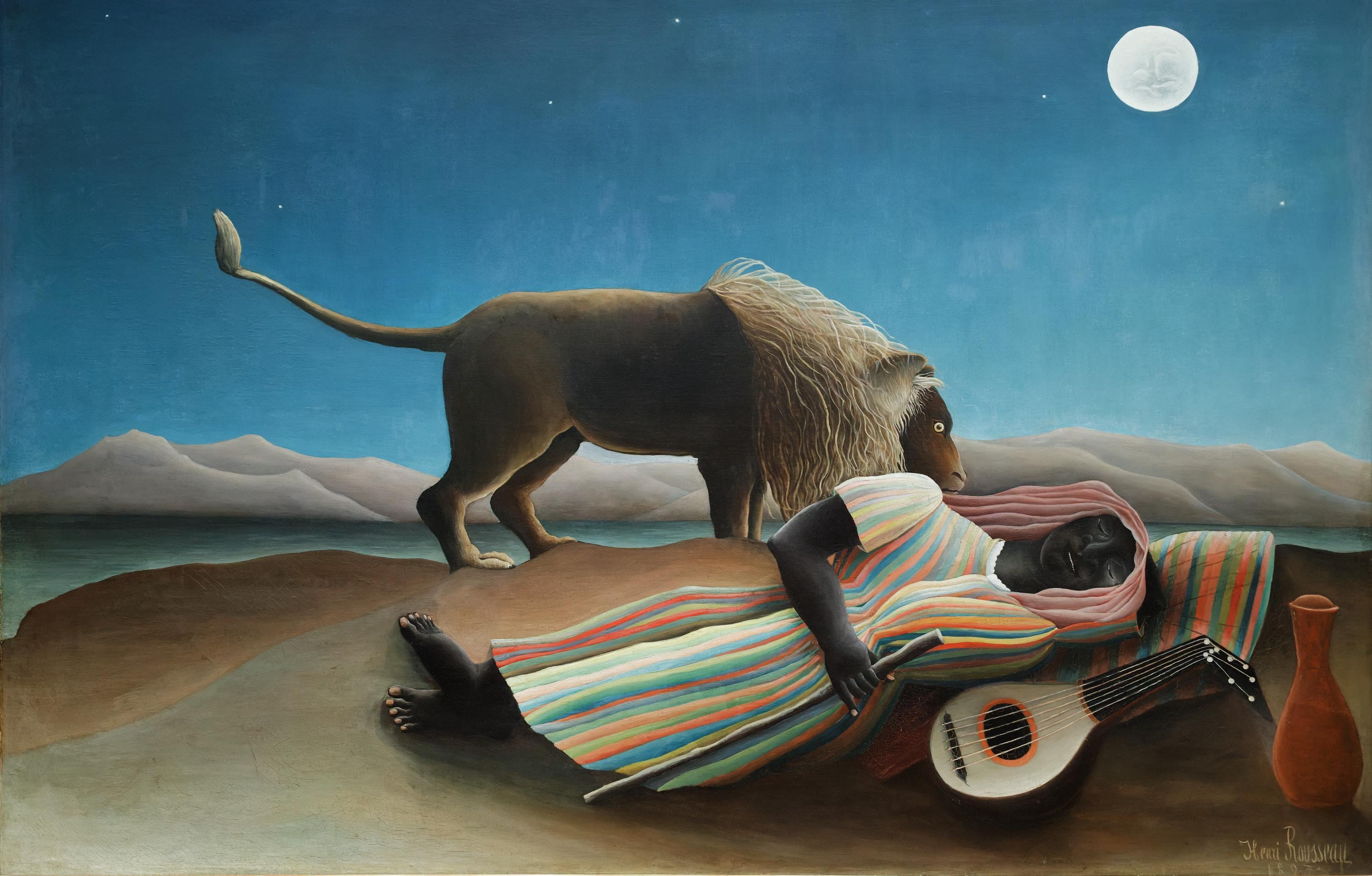 Henri Rousseau "The Sleeping Gypsy", 3D Hand-Finished Canvas Print, Vintage Golden Frame FOSHE ART
