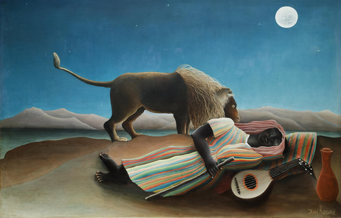 Henri Rousseau "The Sleeping Gypsy", 3D Hand-Finished Canvas Print, Vintage Golden Frame FOSHE ART