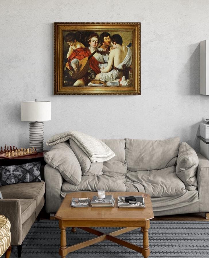 Caravaggio 'The Musicians' 3D Canvas Print with Vintage Gold Frame, Brush Strokes FOSHE ART