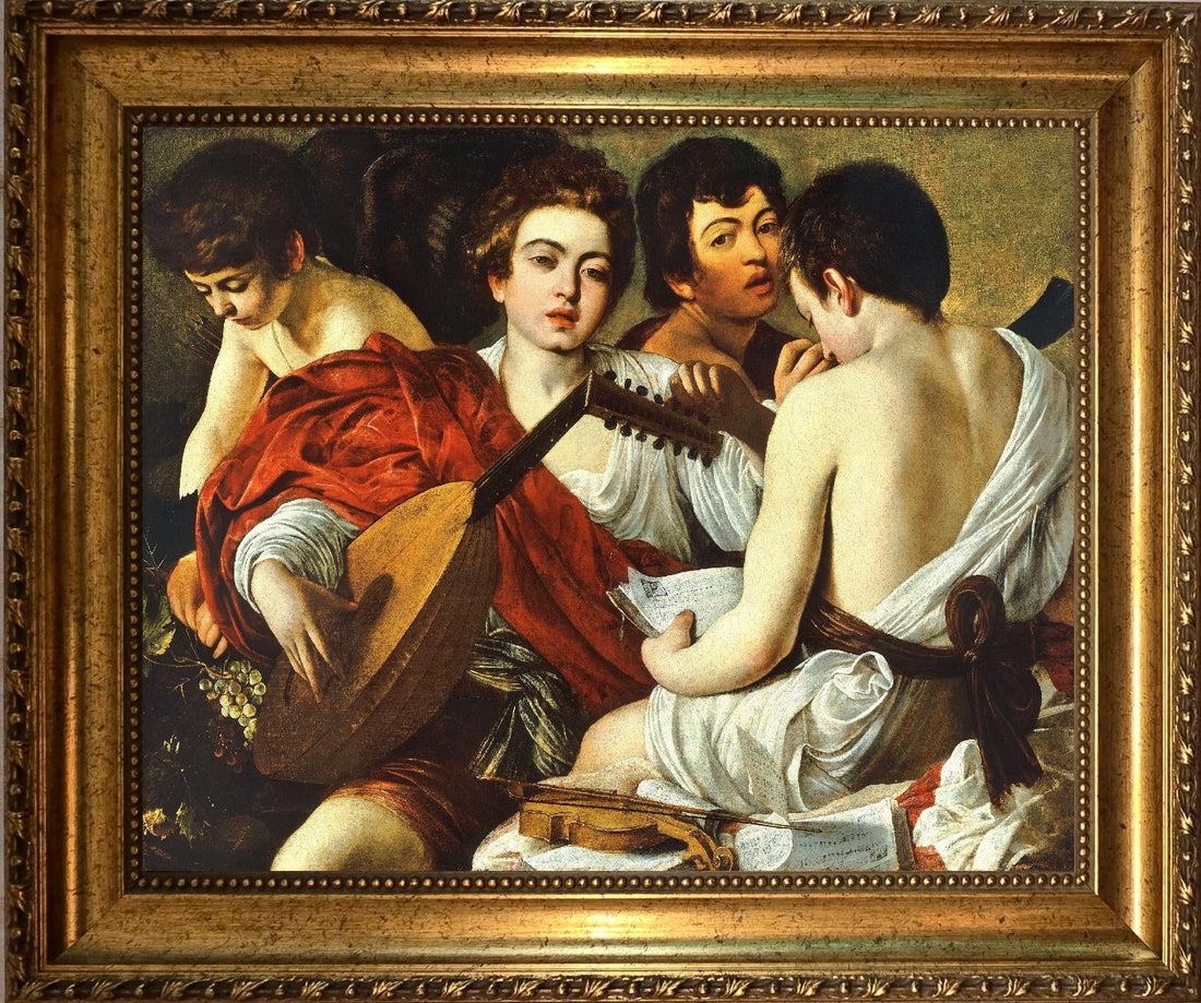 Caravaggio 'The Musicians' 3D Canvas Print with Vintage Gold Frame, Brush Strokes FOSHE ART
