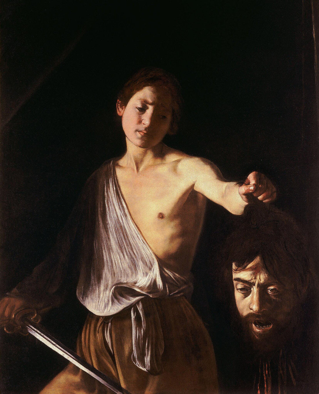 Caravaggio David and Goliath 3D Canvas Print: Gold Wooden Frame, Brush Stroke Texture FOSHE ART