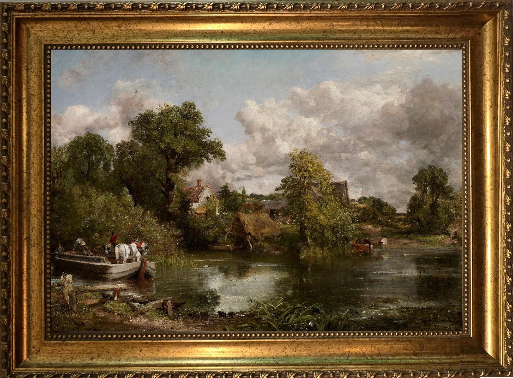 John Constable "The White Horse" 3D Canvas Print: Vintage Gold Frame, Brush Strokes FOSHE ART