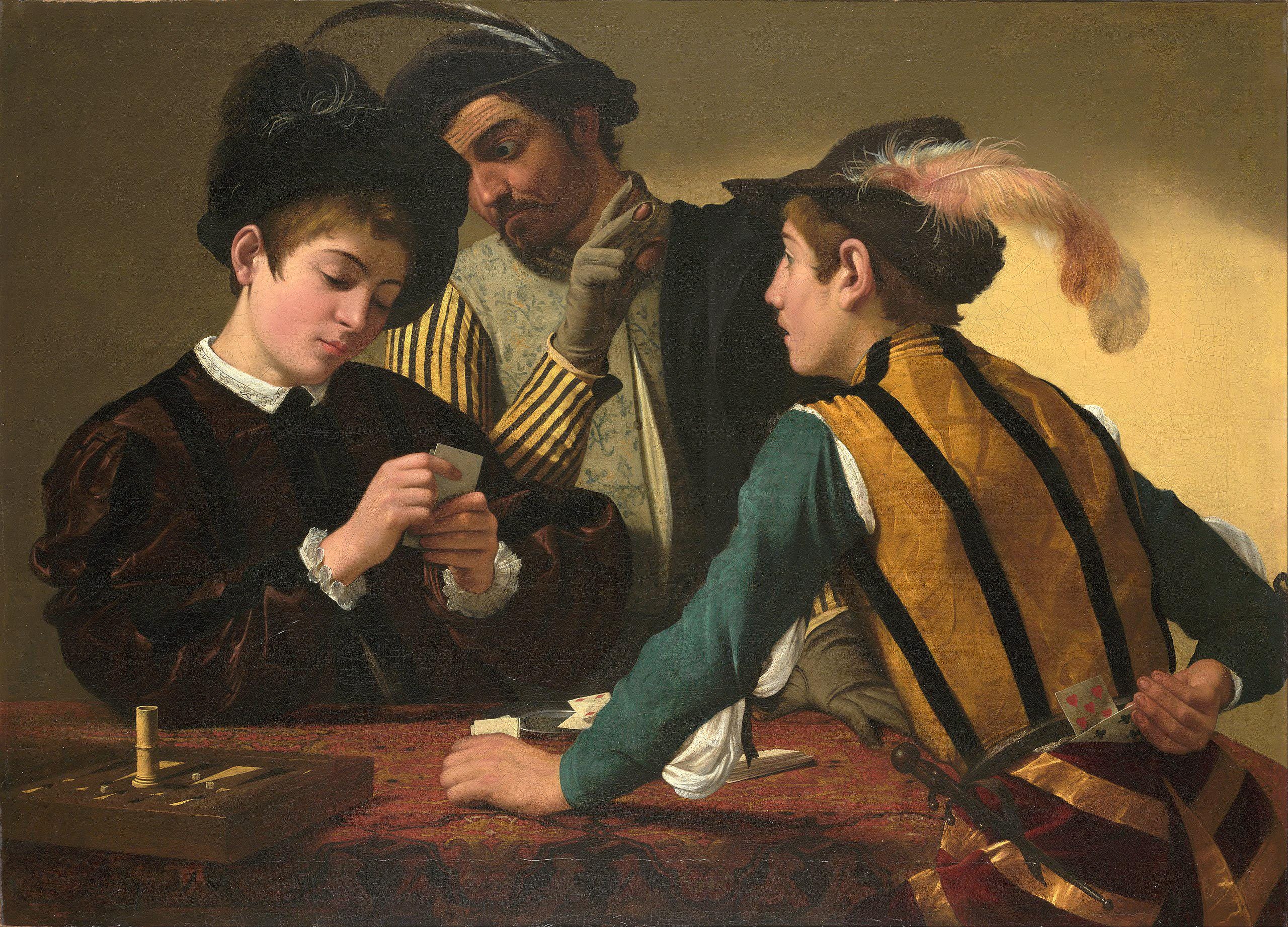 Cardsharps by Caravaggio, Canvas Print with 3D Brush Strokes texture FOSHE ART