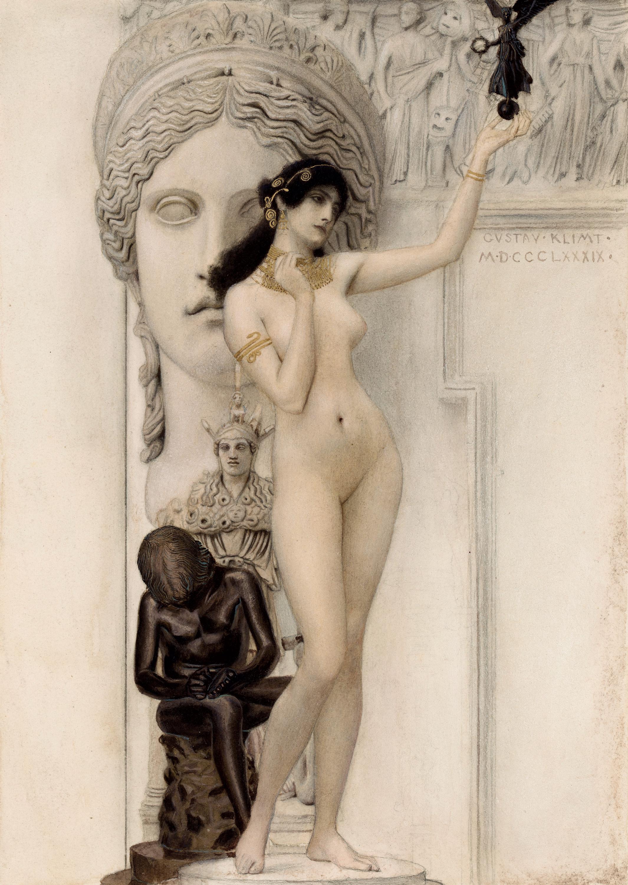 Klimt Allegory of Sculpture 3D Print Reproduction on Canvas with brush strokes FOSHE ART