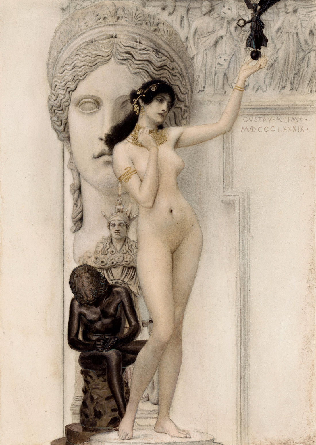 Klimt Allegory of Sculpture 3D Print Reproduction on Canvas with brush strokes FOSHE ART