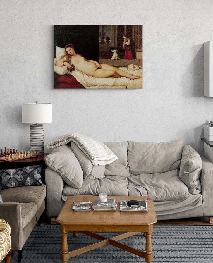 Venus of Urbino by Titian: 3D Print Reproduction on Canvas with brush strokes FOSHE ART